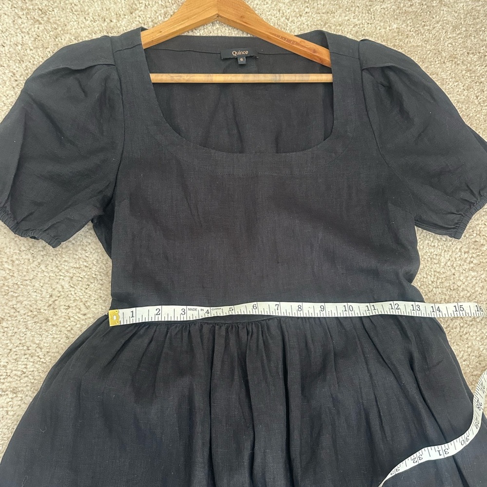 Quince maternity black linen midi dress square neckline and puff sleeves size S - Picture 11 of 11